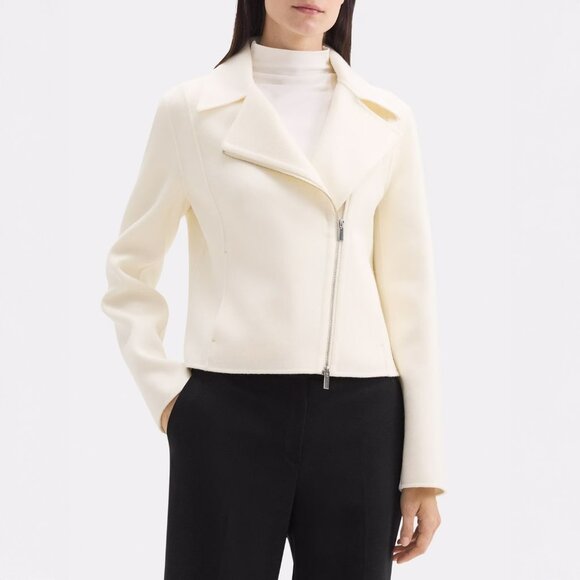 Theory Jackets & Blazers - Theory Oversized Moto Jacket Double Face Wool Cashmere Cream Size Large NEW NWT
